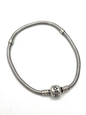 Pandora Silver Snake Chain Bracelet with Logo Barrel Clasp 7.5”